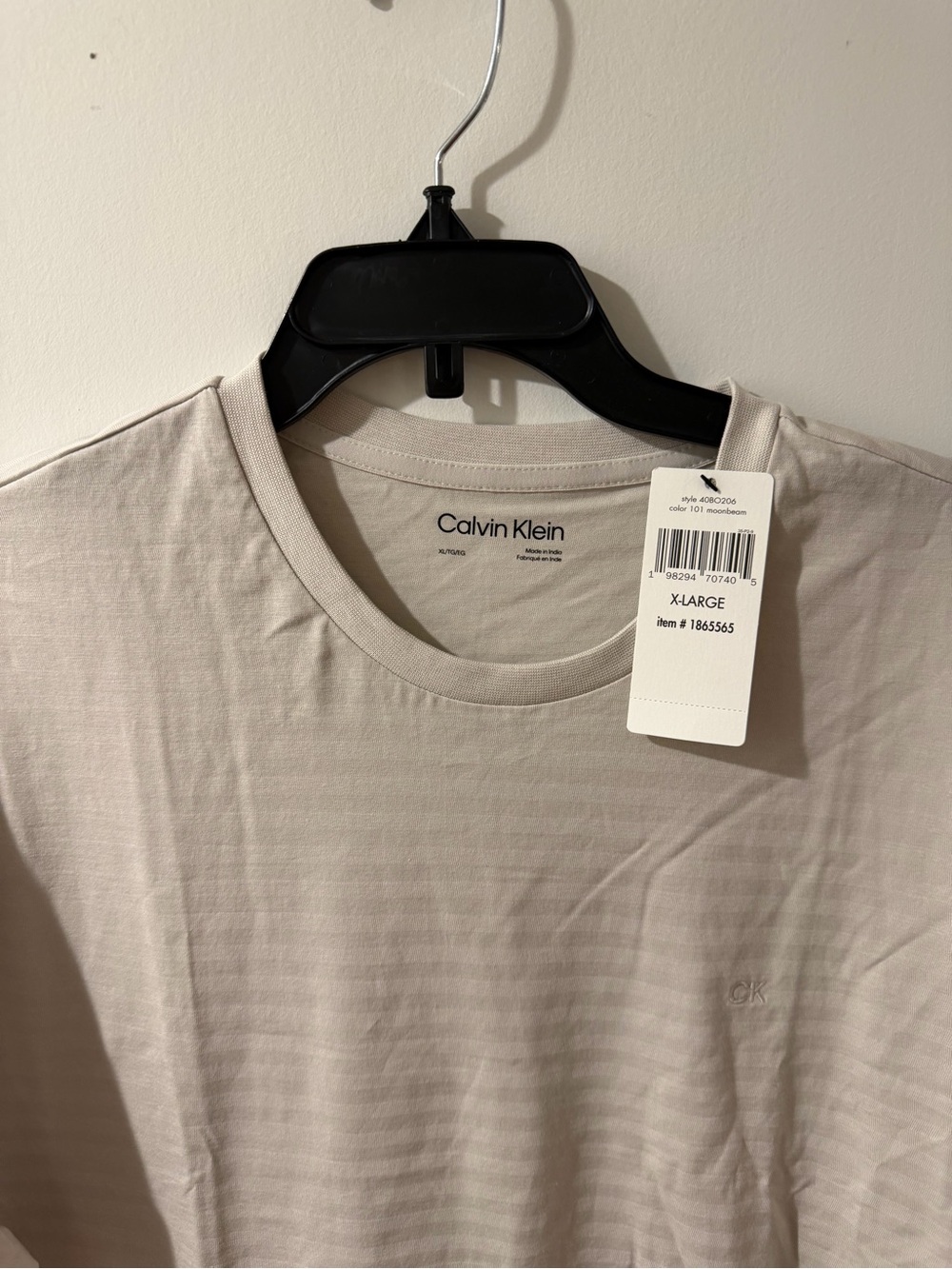 Calvin Klein Men’s Short-Sleeve Crew T-Shirt in Light Taupe - Picture 2 of 2